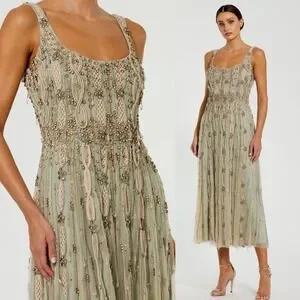 Mac Duggal | Dresses | Mac Duggal New Green Embellished Mesh Sleeveless  Scoop Neck Midi Dress 698 | Poshmark
